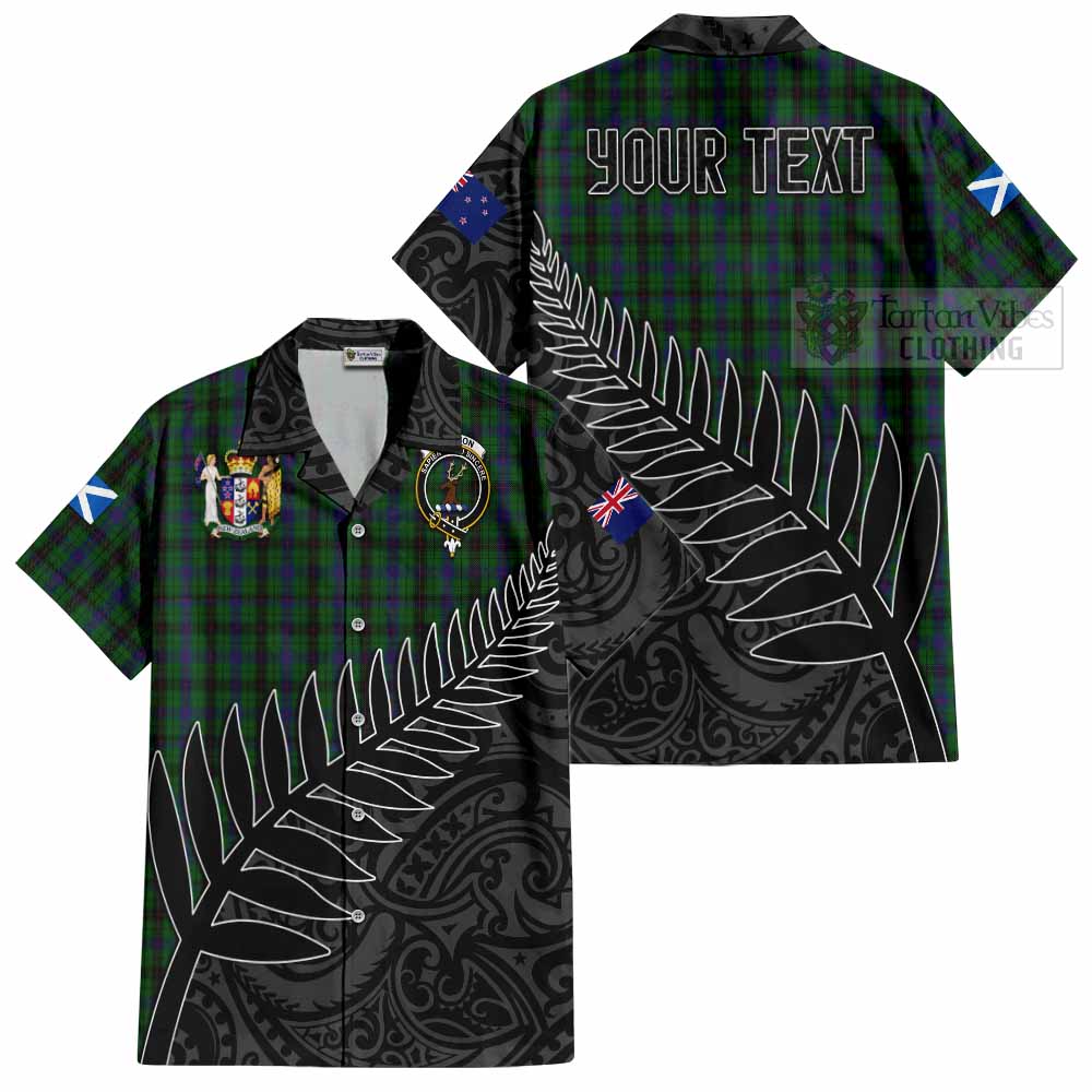 Tartan Vibes Clothing Davidson Crest Tartan Short Sleeve Button Shirt with New Zealand Silver Fern Half Style