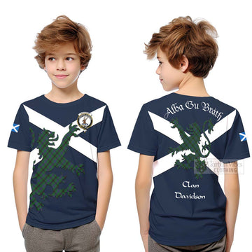 Davidson Tartan Lion Rampant Kid T-Shirt Proudly Display Your Heritage with Alba Gu Brath and Clan Name Youth XL Size14 - Tartan Vibes Clothing