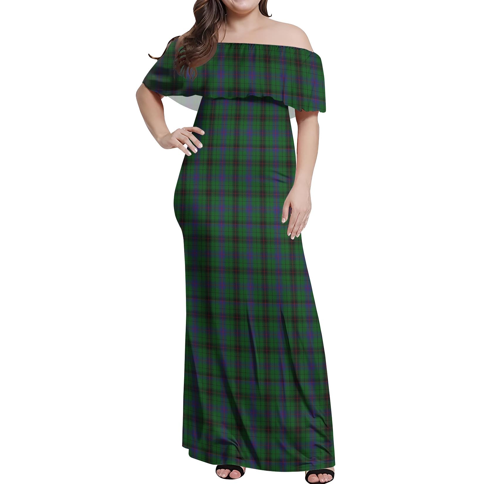 Davidson Tartan Off Shoulder Long Dress Women's Dress - Tartanvibesclothing