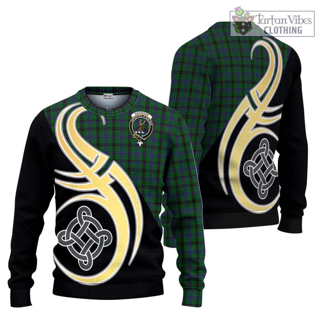 Davidson Tartan Knitted Sweater with Family Crest and Celtic Symbol Style Unisex - Tartan Vibes Clothing