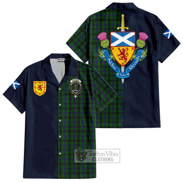 Davidson Tartan Short Sleeve Button Shirt Alba with Scottish Lion Royal Arm Half Style