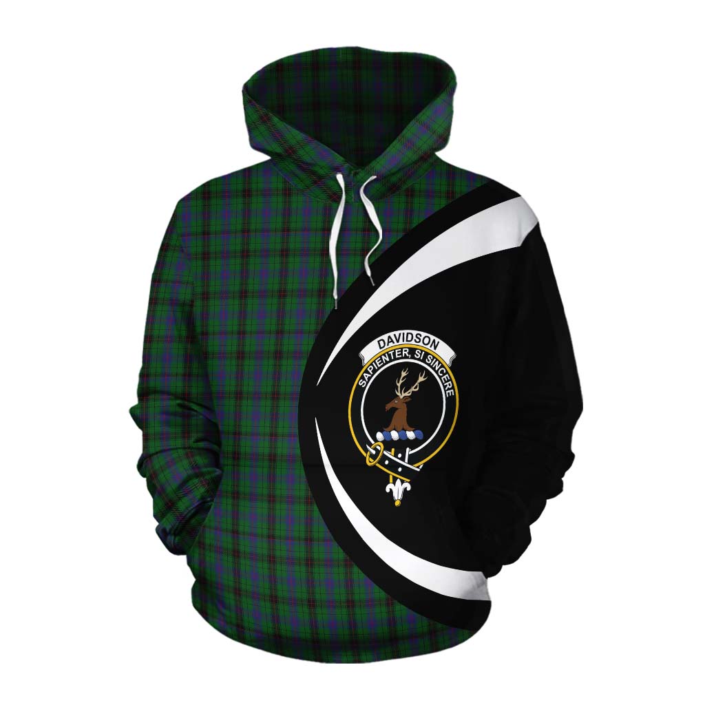 Tartan Vibes Clothing Davidson Tartan Cotton Hoodie with Family Crest Circle Style