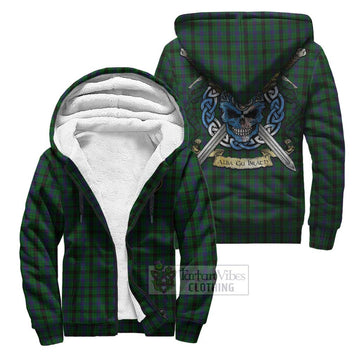 Davidson Tartan Sherpa Hoodie with Family Crest Celtic Skull Style