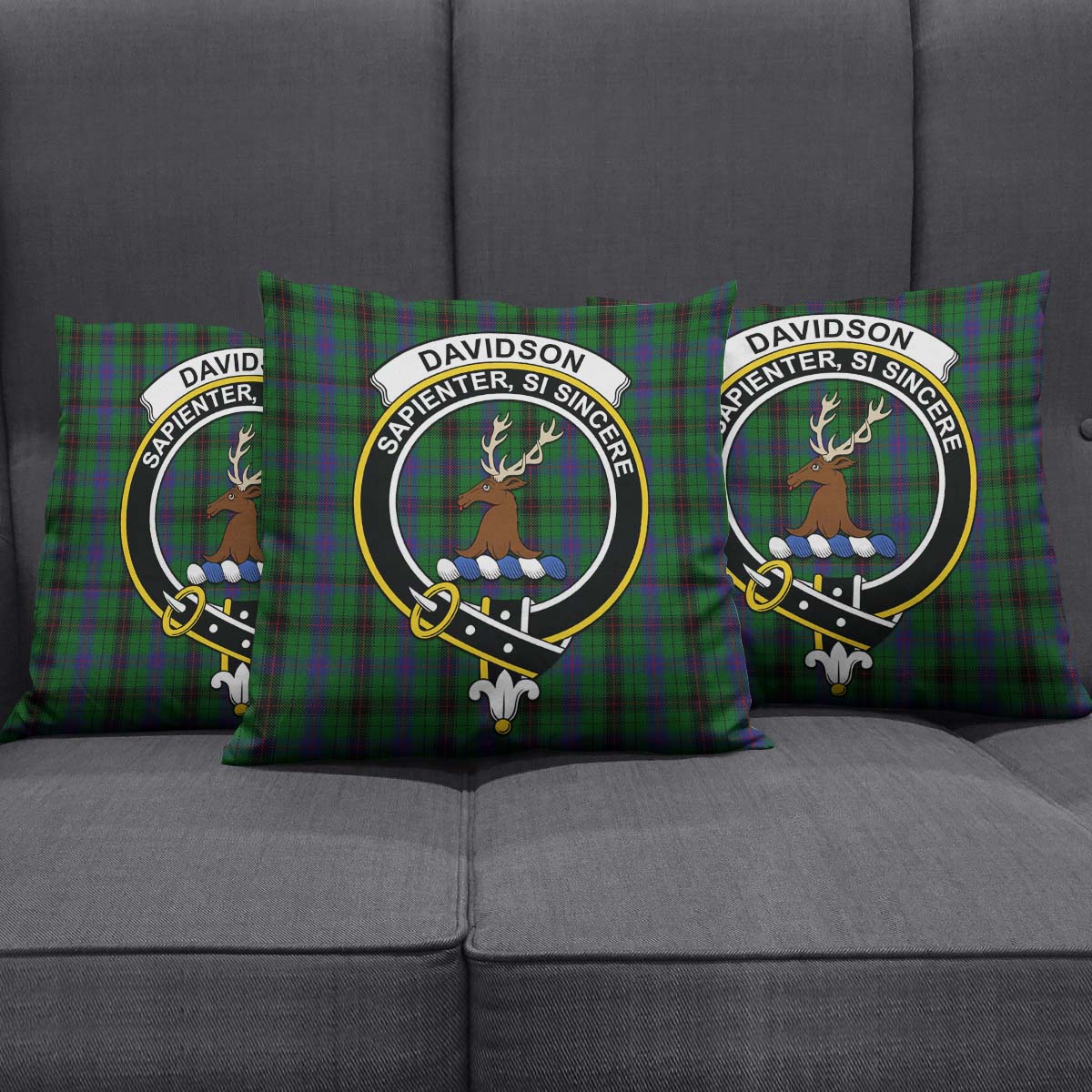 Davidson Tartan Pillow Cover with Family Crest Square Pillow Cover - Tartanvibesclothing