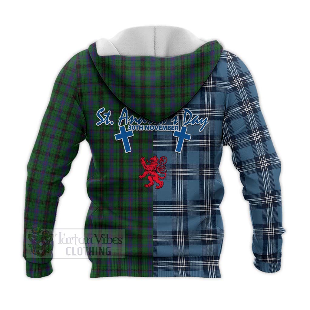 Tartan Vibes Clothing Davidson Tartan Knitted Hoodie Happy St. Andrew's Day Half Tartan Style