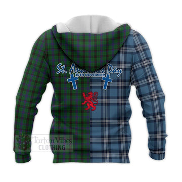 Davidson Tartan Knitted Hoodie Happy St. Andrew's Day Half Tartan Style