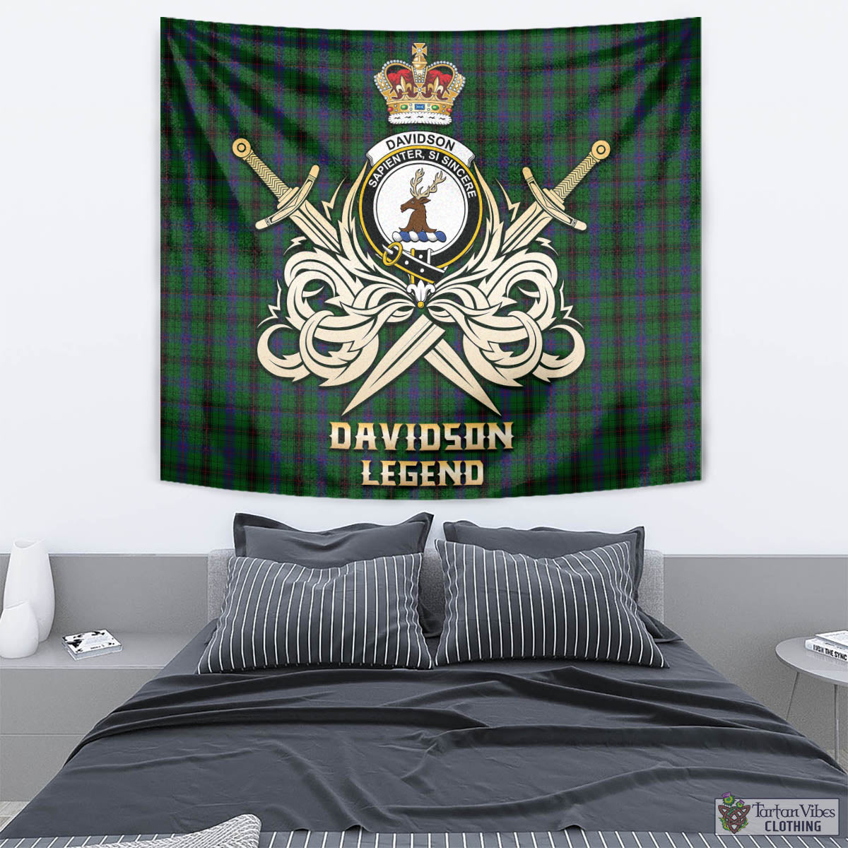 Tartan Vibes Clothing Davidson Tartan Tapestry with Clan Crest and the Golden Sword of Courageous Legacy