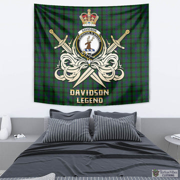 Davidson Tartan Tapestry with Clan Crest and the Golden Sword of Courageous Legacy