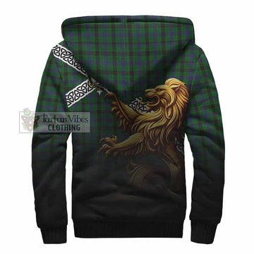 Davidson Crest Tartan Sherpa Hoodie with Golden Lion Emblem Celtic Style - Tartan Vibes Clothing