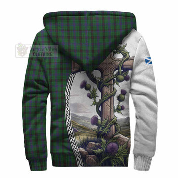 Davidson Tartan Sherpa Hoodie with Family Crest and St. Andrew's Cross Accented by Thistle Vines