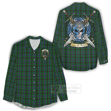 Davidson Tartan Women's Casual Shirt with Family Crest Celtic Skull Style