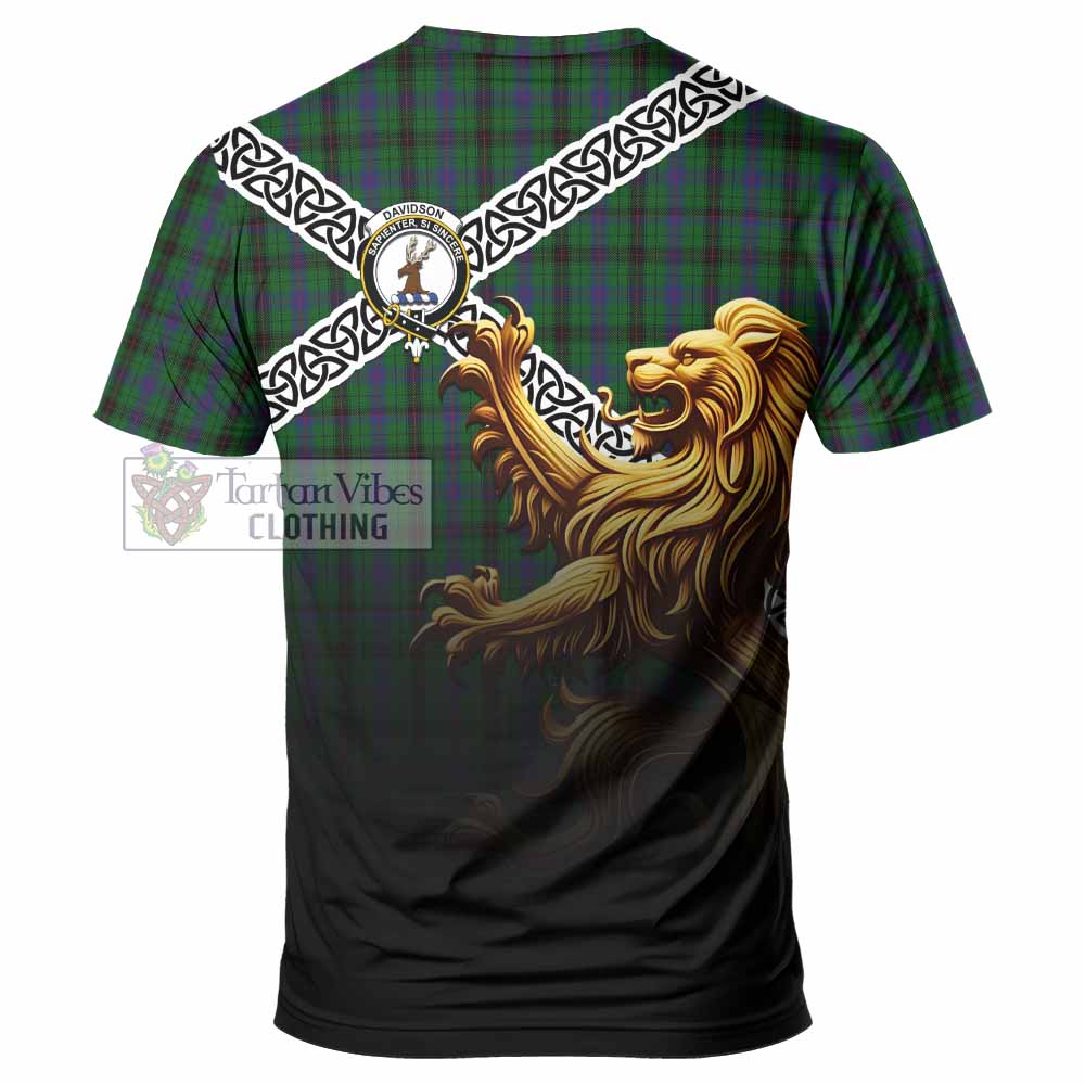 Davidson Crest Tartan T-Shirt with Golden Lion Emblem Celtic Style - Tartan Vibes Clothing