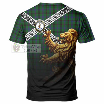 Davidson Crest Tartan T-Shirt with Golden Lion Emblem Celtic Style - Tartan Vibes Clothing