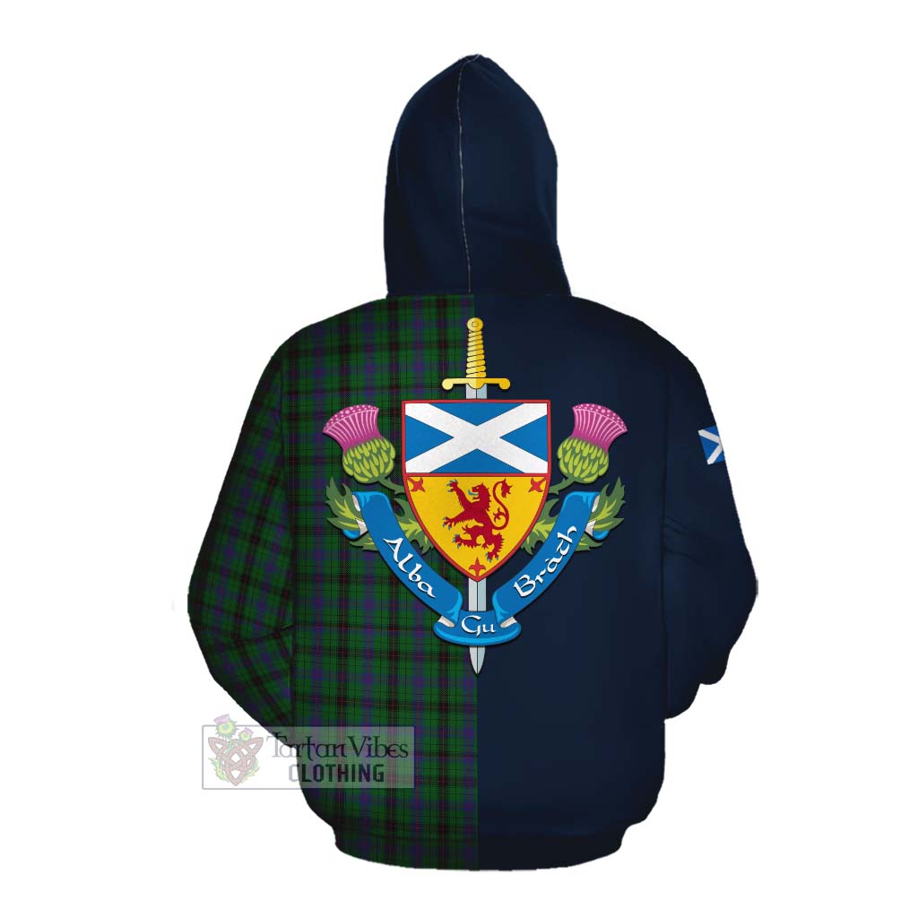 Tartan Vibes Clothing Davidson Tartan Cotton Hoodie Alba with Scottish Lion Royal Arm Half Style