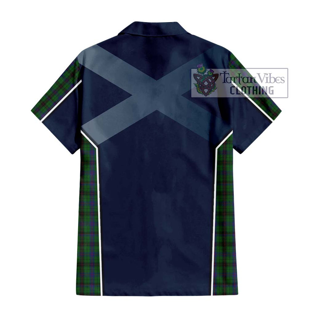 Davidson Tartan Short Sleeve Button Shirt with Family Crest and Lion Rampant Vibes Sport Style - Tartan Vibes Clothing