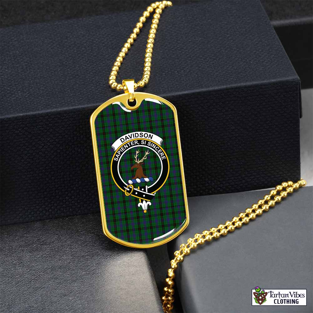 Tartan Vibes Clothing Davidson Tartan Dog Tag Necklace with Family Crest