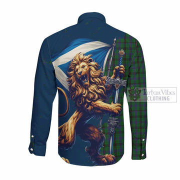 Davidson Tartan Family Crest Long Sleeve Button Shirt with Scottish Majestic Lion Men's Shirt - Tartan Vibes Clothing