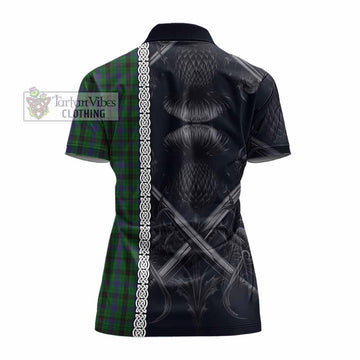 Davidson Tartan Women's Polo Shirt with Family Crest Cross Sword Thistle Celtic Vibes