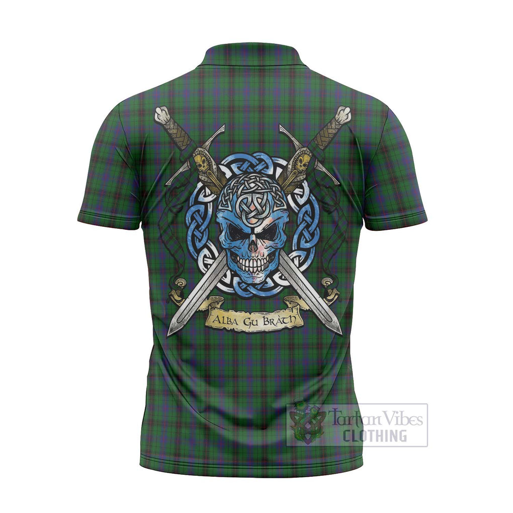 Tartan Vibes Clothing Davidson Tartan Zipper Polo Shirt with Family Crest Celtic Skull Style