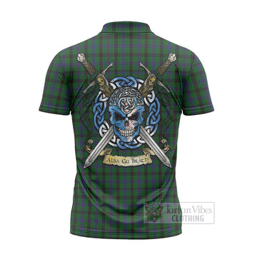 Davidson Tartan Zipper Polo Shirt with Family Crest Celtic Skull Style