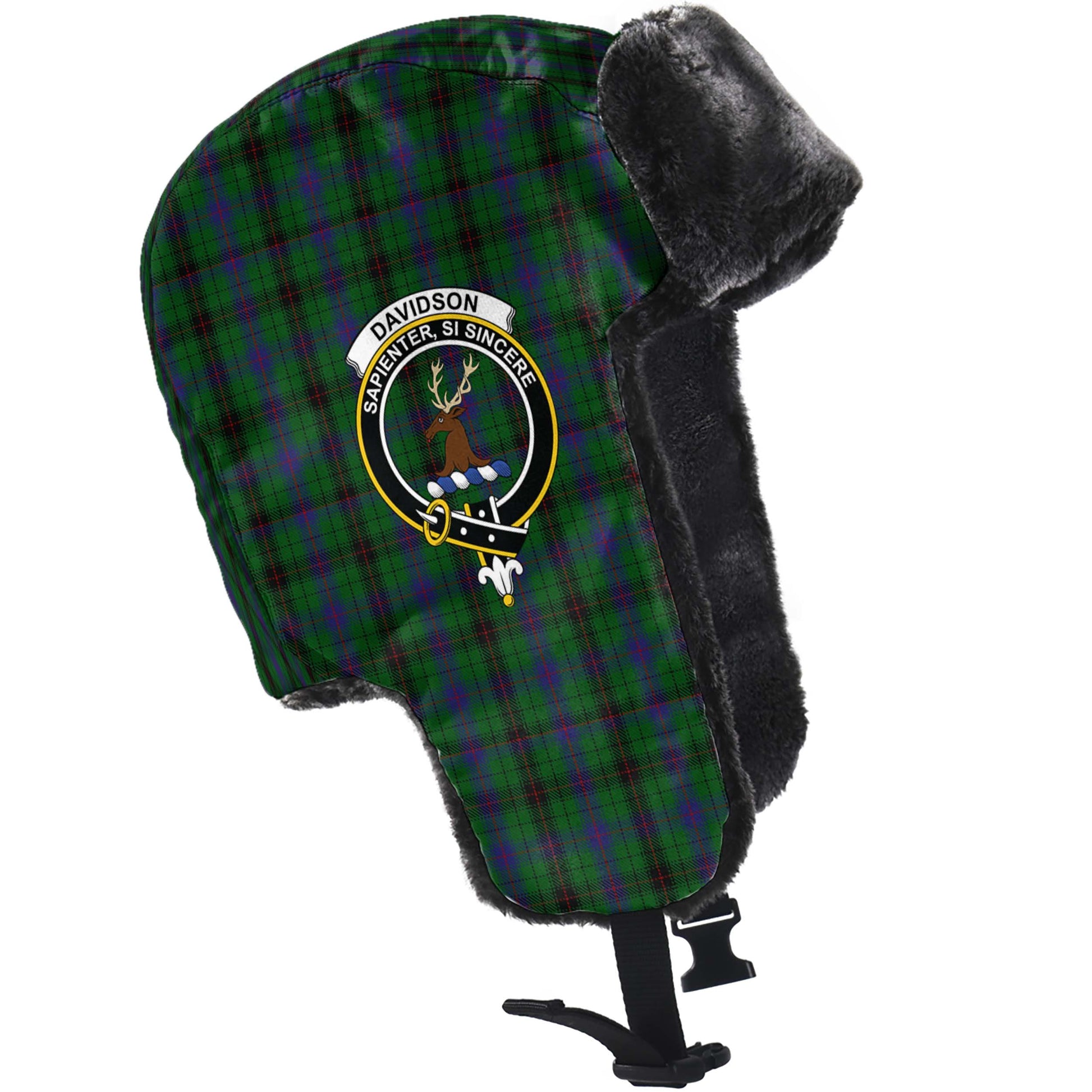 Davidson Tartan Winter Trapper Hat with Family Crest - Tartanvibesclothing