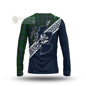 Davidson Tartan Long Sleeve T-Shirt Featuring Thistle and Scotland Map