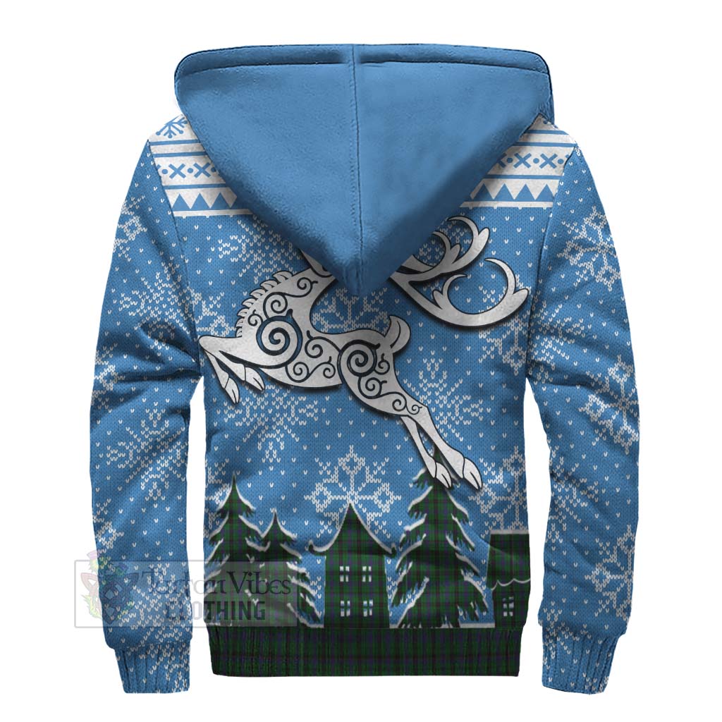 Tartan Vibes Clothing Davidson Clan Christmas Sherpa Hoodie Celtic Reindeer Style