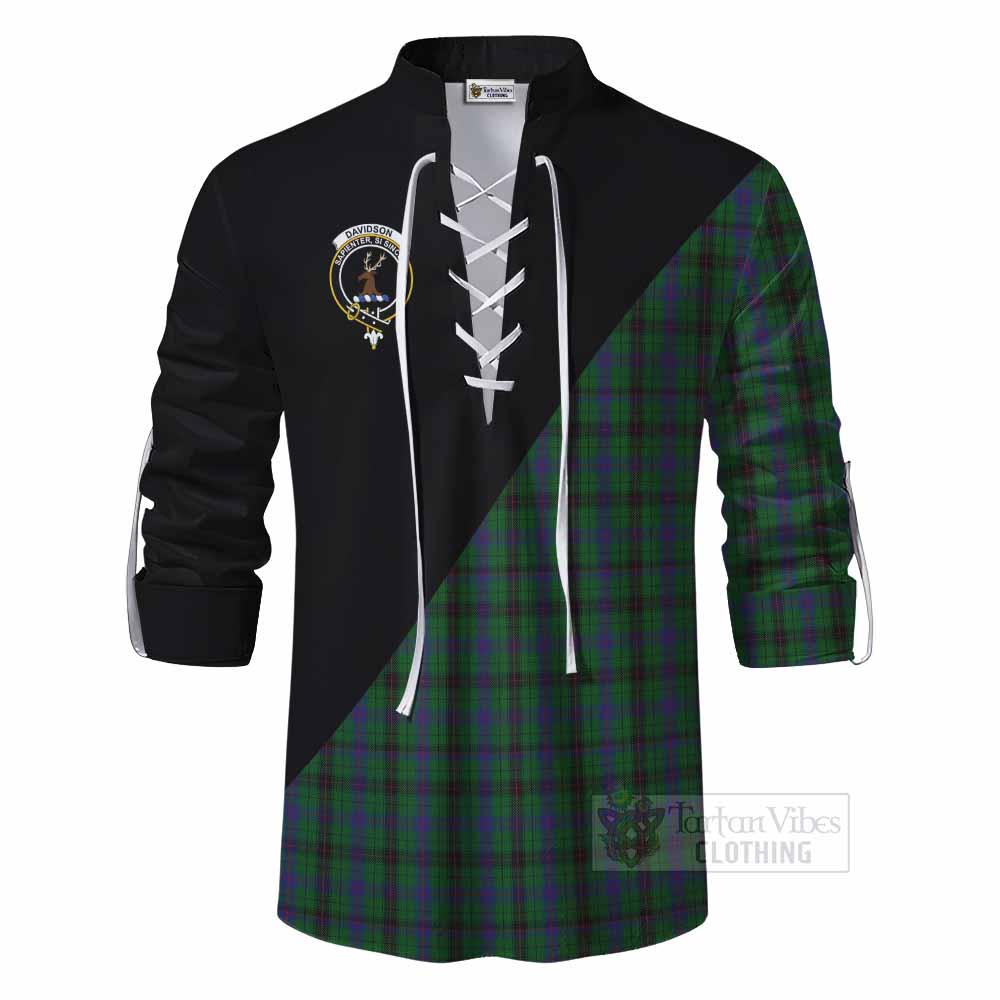 Tartan Vibes Clothing Davidson Tartan Ghillie Kilt Shirt with Family Crest and Military Logo Style