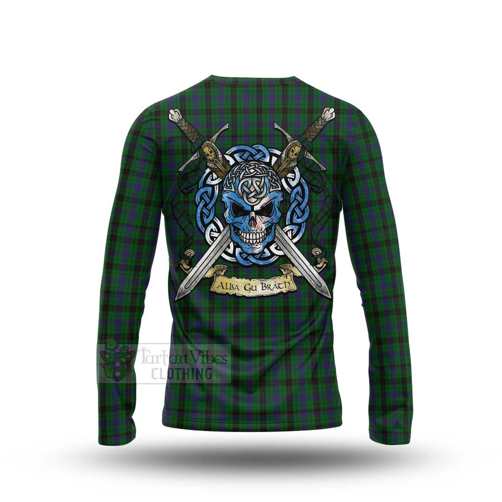 Davidson Tartan Long Sleeve T-Shirt with Family Crest Celtic Skull Style - Tartan Vibes Clothing