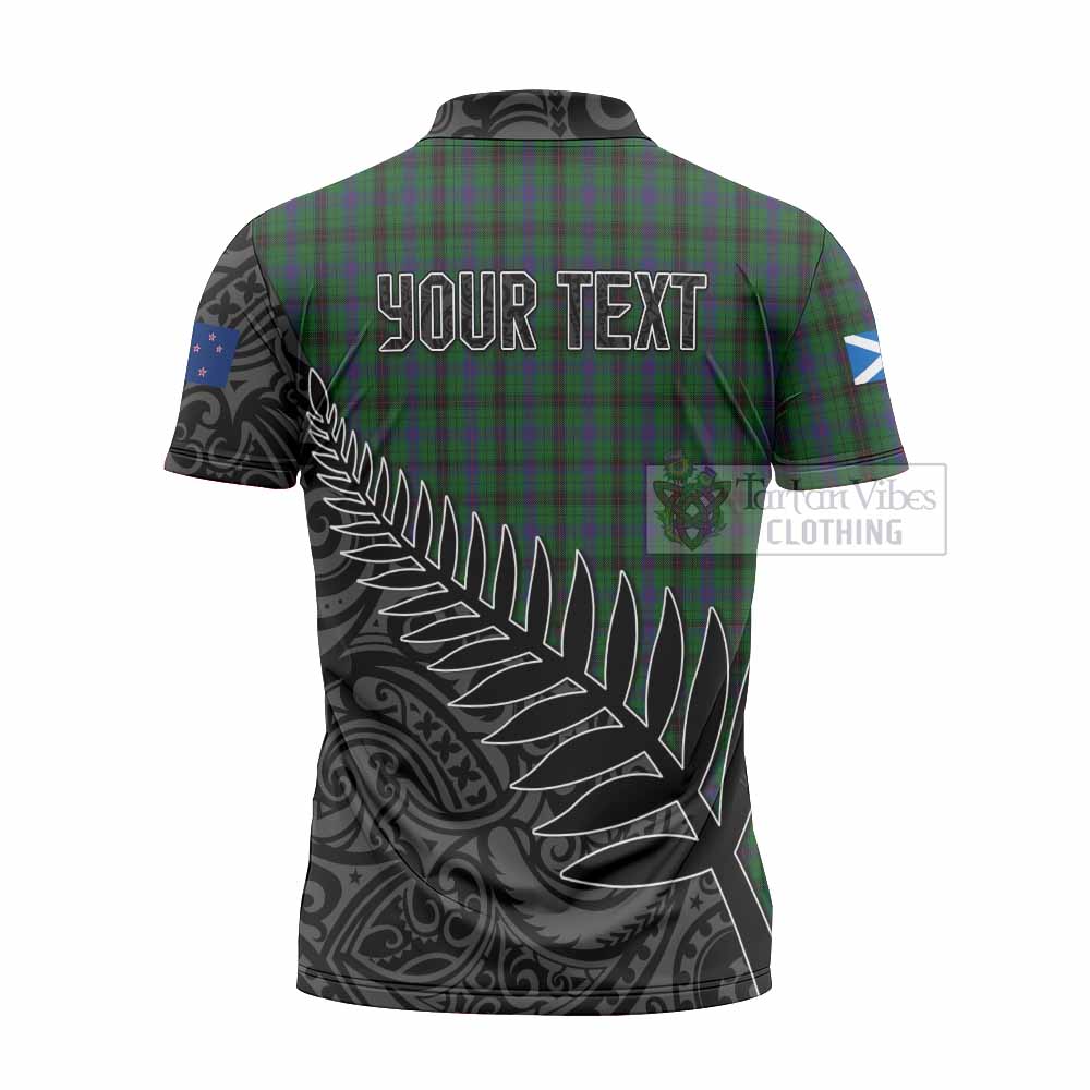 Tartan Vibes Clothing Davidson Crest Tartan Zipper Polo Shirt with New Zealand Silver Fern Half Style