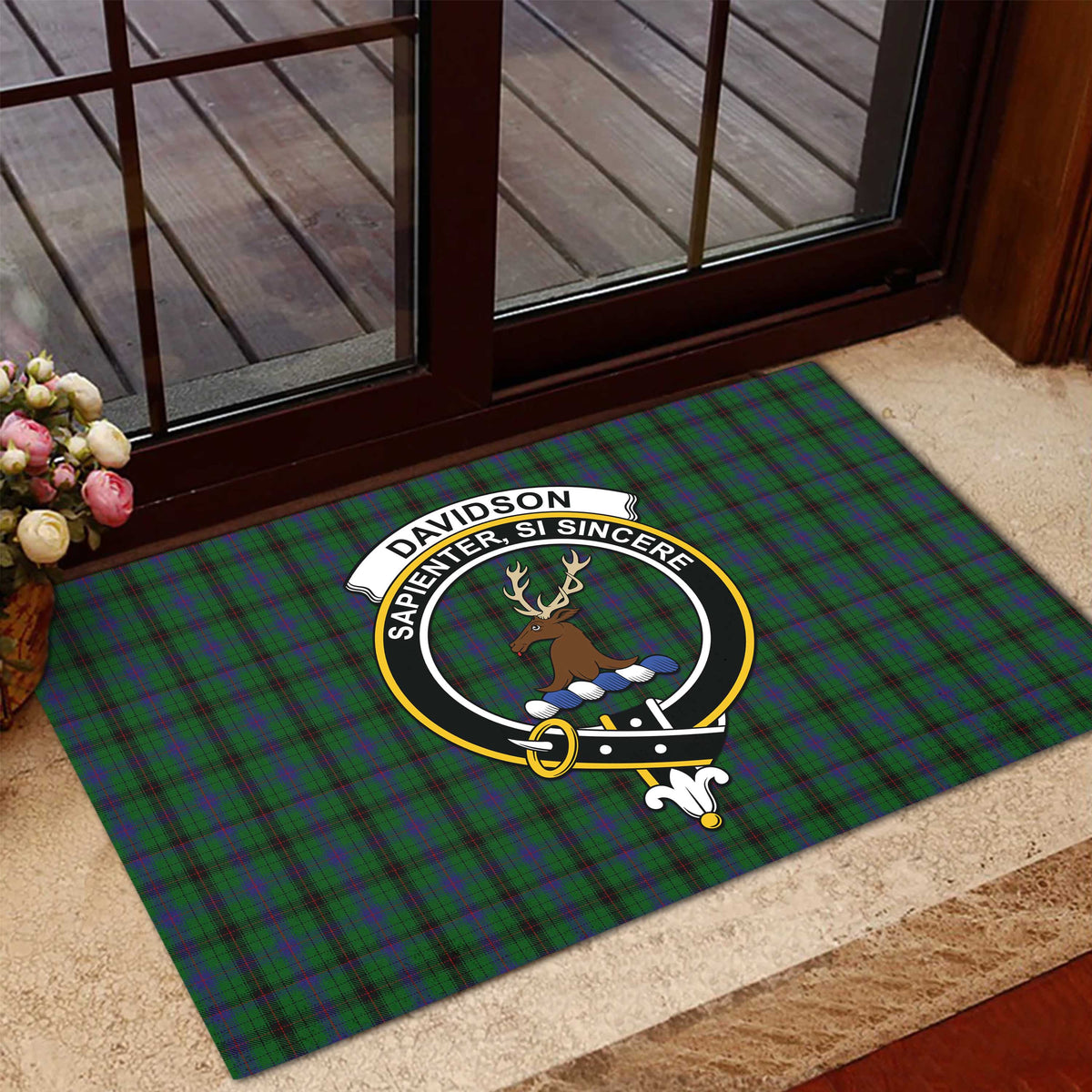 Davidson Tartan Rubber Doormat with Family Crest - Tartan Vibes Clothing