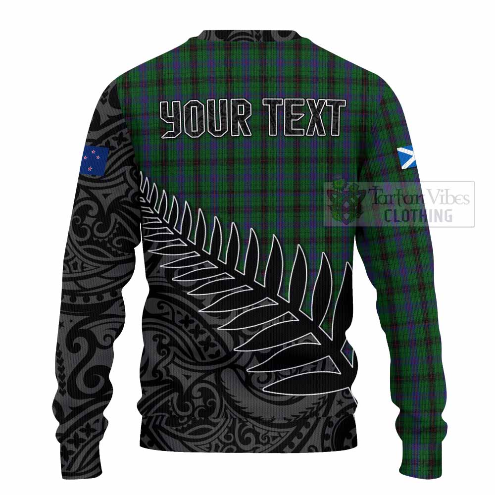 Tartan Vibes Clothing Davidson Crest Tartan Knitted Sweater with New Zealand Silver Fern Half Style