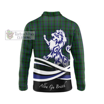 Davidson Tartan Long Sleeve Polo Shirt with Alba Gu Brath Regal Lion Emblem - Tartan Vibes Clothing