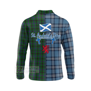 Davidson Tartan Long Sleeve Polo Shirt Happy St. Andrew's Day Half Tartan Style - Tartan Vibes Clothing