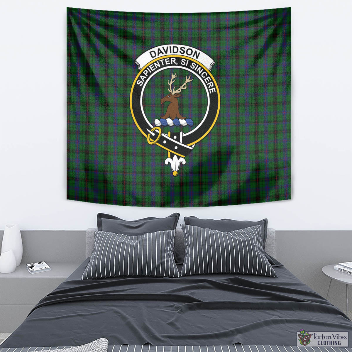 Tartan Vibes Clothing Davidson Tartan Tapestry Wall Hanging and Home Decor for Room with Family Crest