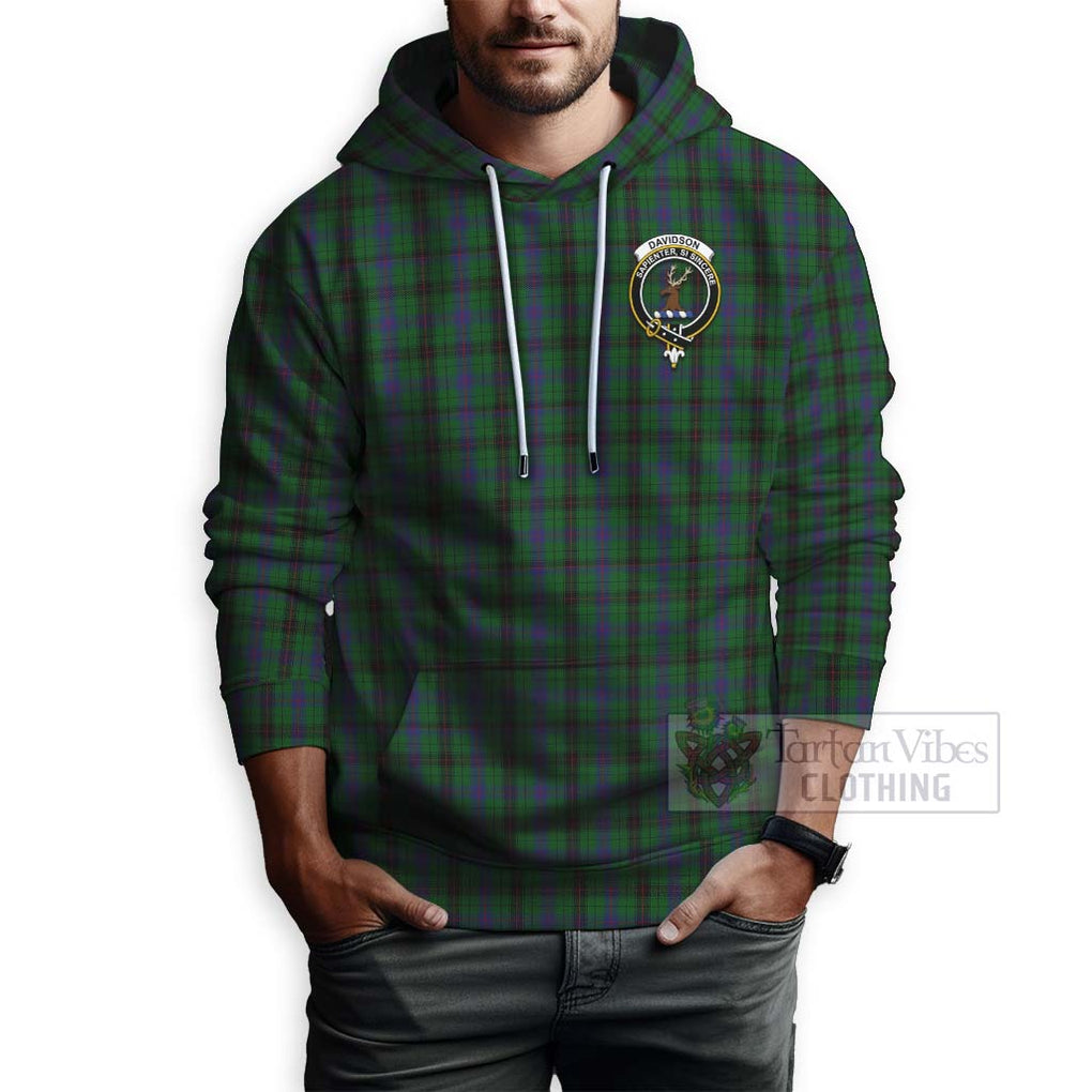 Tartan Vibes Clothing Davidson Tartan Hoodie with Family Crest Celtic Skull Style