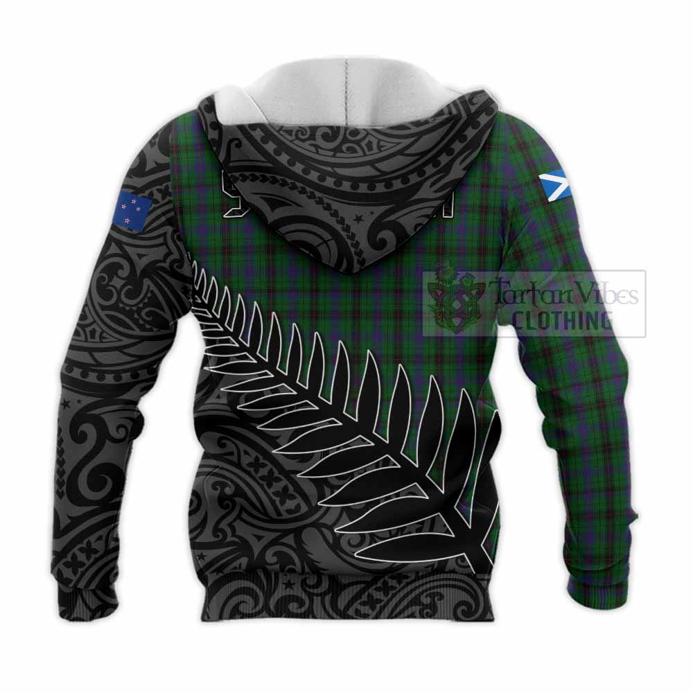 Tartan Vibes Clothing Davidson Crest Tartan Knitted Hoodie with New Zealand Silver Fern Half Style