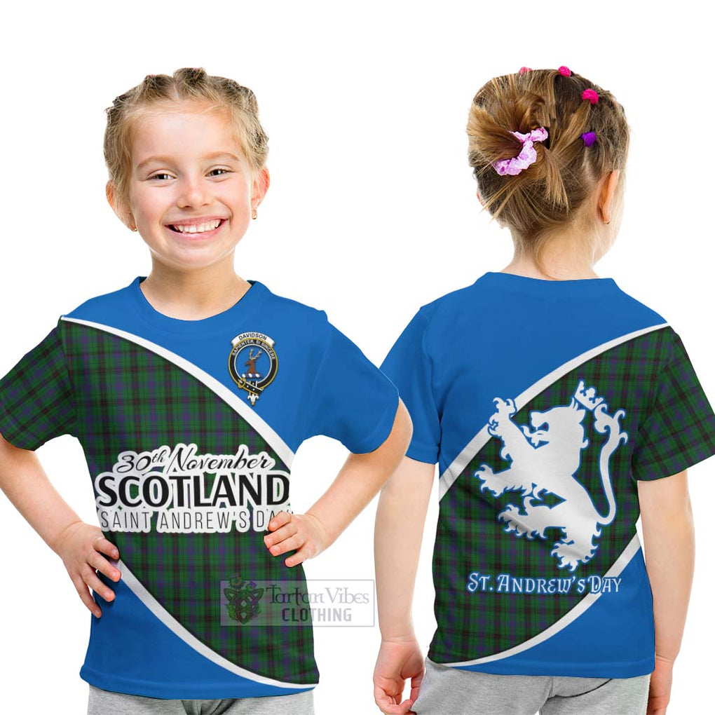 Tartan Vibes Clothing Davidson Family Crest Tartan Kid T-Shirt Celebrate Saint Andrew's Day in Style