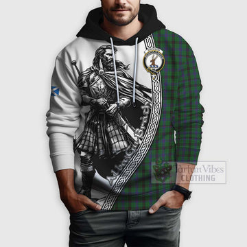 Davidson Tartan Clan Crest Hoodie with Highlander Warrior Celtic Style