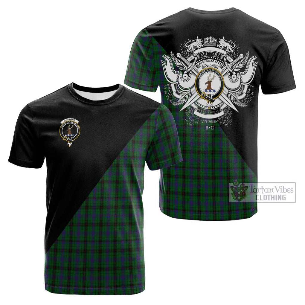 Tartan Vibes Clothing Davidson Tartan Cotton T-shirt with Family Crest and Military Logo Style