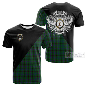 Davidson Tartan Cotton T-shirt with Family Crest and Military Logo Style