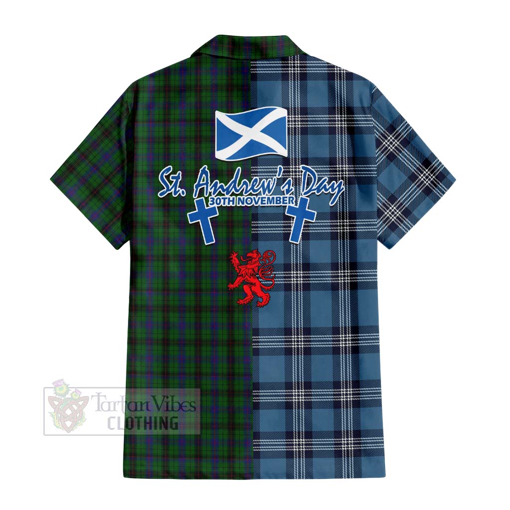 Tartan Vibes Clothing Davidson Tartan Short Sleeve Button Shirt Happy St. Andrew's Day Half Tartan Style