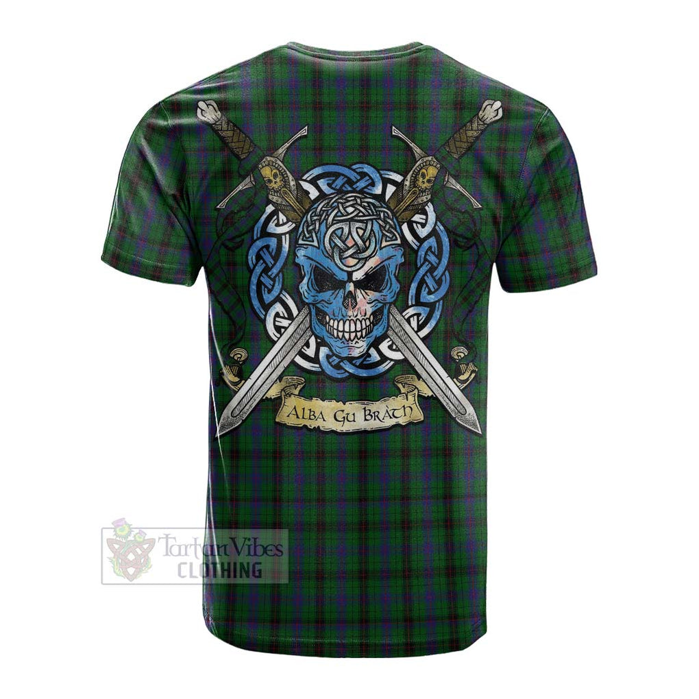 Tartan Vibes Clothing Davidson Tartan Cotton T-shirt with Family Crest Celtic Skull Style