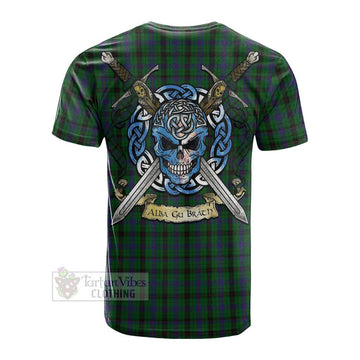 Davidson Tartan Cotton T-shirt with Family Crest Celtic Skull Style