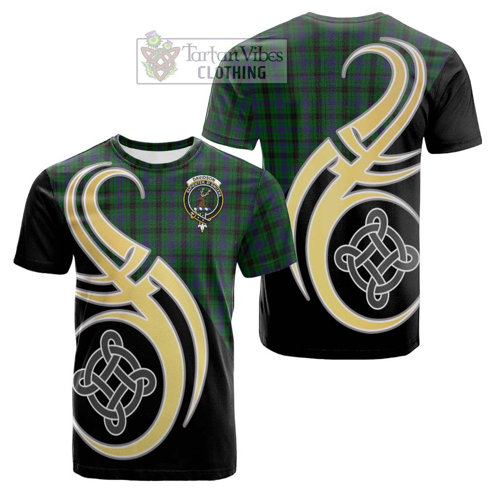 Tartan Vibes Clothing Davidson Tartan Cotton T-shirt with Family Crest and Celtic Symbol Style