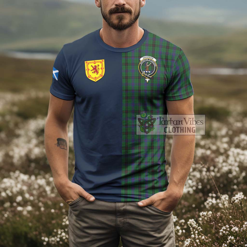 Tartan Vibes Clothing Davidson Tartan T-Shirt Alba with Scottish Lion Royal Arm Half Style