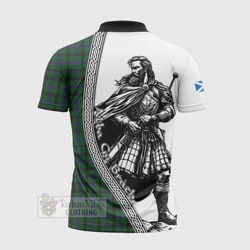 Davidson Tartan Clan Crest Zipper Polo Shirt with Highlander Warrior Celtic Style