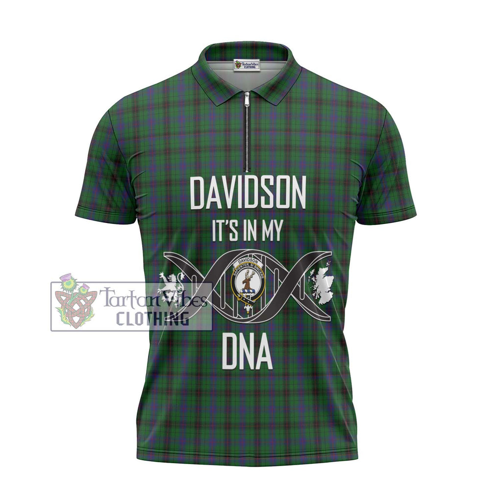 Davidson Tartan Zipper Polo Shirt with Family Crest DNA In Me Style - Tartanvibesclothing Shop