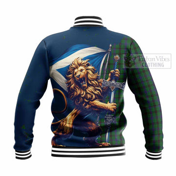 Davidson Tartan Family Crest Baseball Jacket with Scottish Majestic Lion