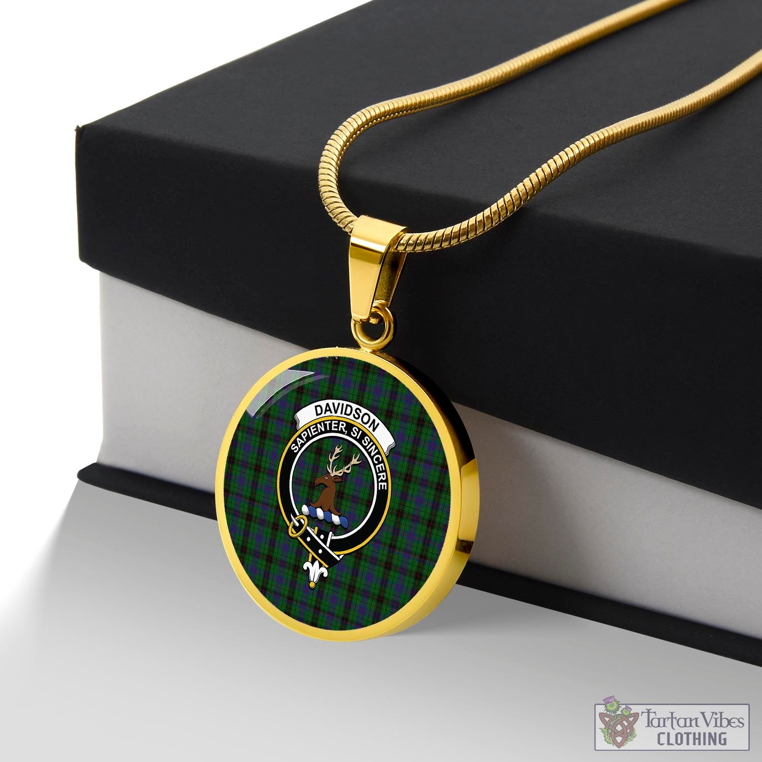 Tartan Vibes Clothing Davidson Tartan Circle Necklace with Family Crest